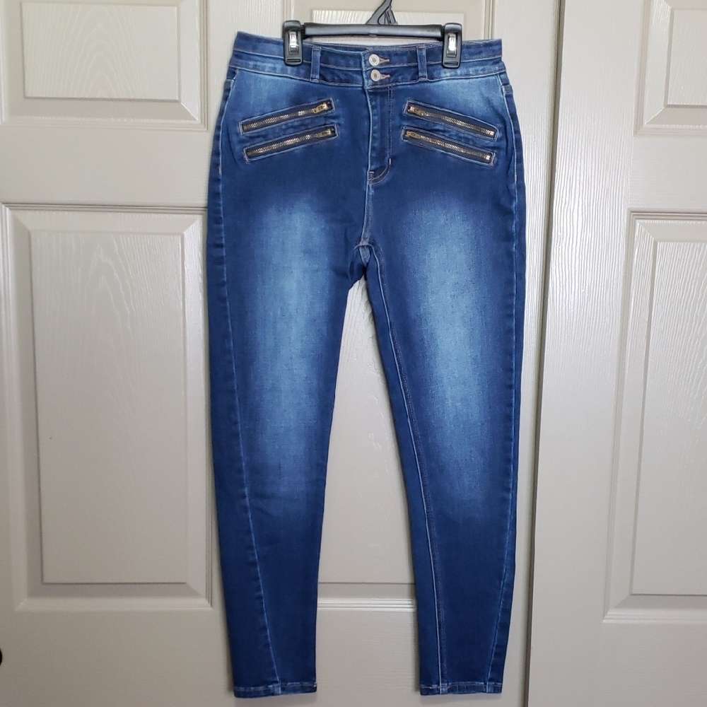KanCan For Maurices Blue Skinny Ankle Jeans with Zipper Details Size 29